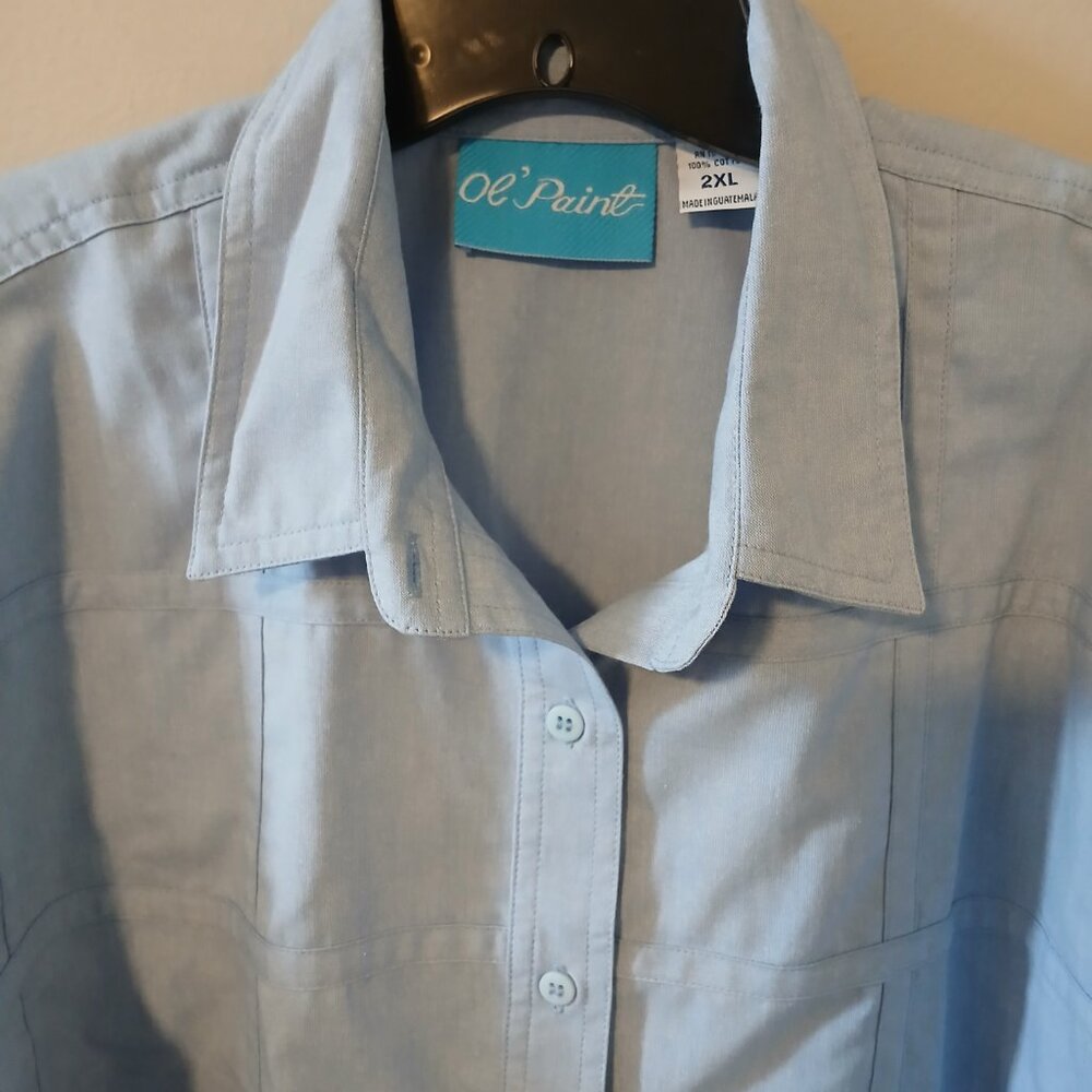 Ol' Paint Women's Stitched Lattice Front Light Blue Long Sleeve Sz 2xl Cotton - Picture 8 of 11